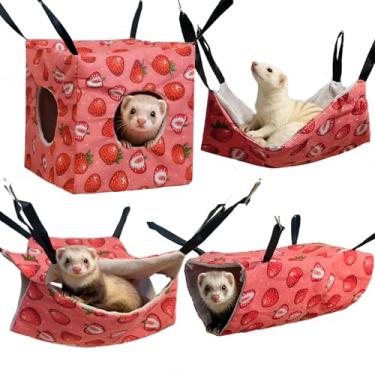 Imagem de kathson Conjunto de 4 peças de rede para furões, cama de esconderijo lavável de porquinho-da-índia, brinquedos macios para hamster, tapetes de túnel pendurados, acessórios de gaiola para animais de