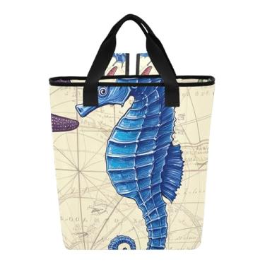 Imagem de Joitme Lancheira isolada feminina vintage azul cavalo-marinho mochila térmica impermeável 36 latas mochila de refrigeração