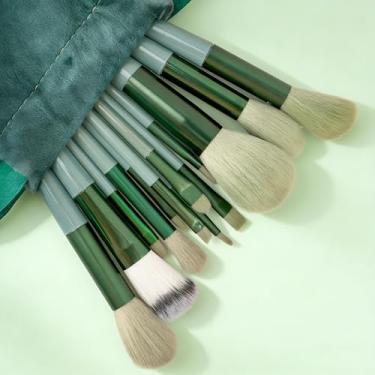 Imagem de Conjunto de pincéis de maquiagem, 13 peças, corretivo em pó sintético premium, sombras, blush, pincéis de maquiagem portáteis para viagem com bolsa rosa