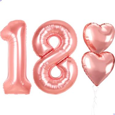 Imagem de Decorações de aniversário de menina ouro rosa de 101,6 cm, 18 balões de 81 anos, decorações de feliz aniversário para meninas, ouro rosa, decoração de festa feminina, balão para aniversário número 18
