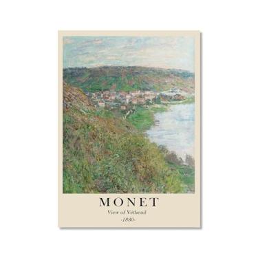 Imagem de Pôster de tela Monet Water Lily Sunrise Claude Monet impressões paisagem vintage imagem de arte de parede sala de estar decoração galeria pôster (SKU6,16x20 polegadas=(40x50 cm), sem moldura)