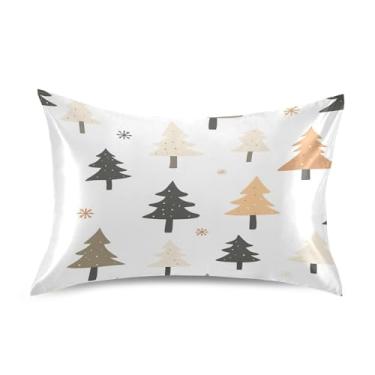 Imagem de Blueangle Fronha de cetim de árvore de Natal para cabelo e pele, fronha de seda, tamanho padrão (51 x 66 cm) - Capas de almofada de cetim refrescantes com fecho de envelope (162)