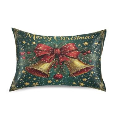 Imagem de Blueangle Fronha de cetim com sinos de Natal para cabelo e pele, fronha de seda, tamanho Queen (50,8 x 76,2 cm) - Capas de almofada de cetim refrescantes com fecho de envelope (340)