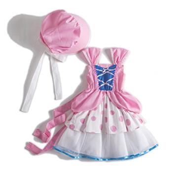 Imagem de Ruikajia Fantasia clássica Toy Story Bo Peep Girls vestido de bolinhas com chapéu (3 anos, branco)
