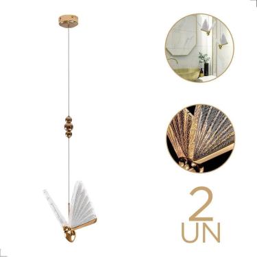 Imagem de 2 Luminária Pendente Led Borboleta Gold Bivolt Moderno 3000K