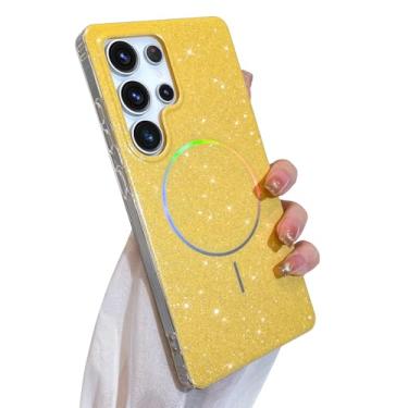 Imagem de SAKUULO Capa com glitter para Samsung Galaxy S25 Ultra de 6,9 polegadas compatível com Magsafe, capa magnética protetora brilhante brilhante fofa fina à prova de choque para mulheres e meninas