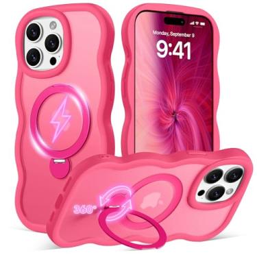 Imagem de Amzfield Capa para iPhone 14 Pro Max com suporte magnético giratório de 360° [compatível com MagSafe] linda moldura ondulada translúcida fosca rígida traseira de silicone à prova de choque com suporte