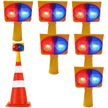 Imagem de Sinalizador Viario Solar Kit 6 Duas Cores Cone Estrada Alerta Obra Rodovia Emergencia Transito Fiscal
