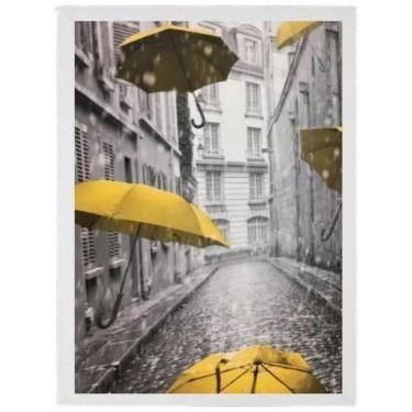 Imagem de Quadro Decorativo Sombrinhas Amarelas Moldura Branca 24X18Cm