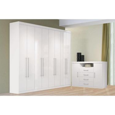 Imagem de Guarda Roupa c- Cômoda Casal Master 8 Portas Bater 8 Gavetas MDP Branco Santos Andirá