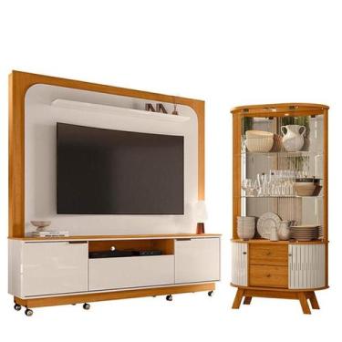 Imagem de Estante Home Theater Nilo com Rodízios com Cristaleira Moss Cinamomo O