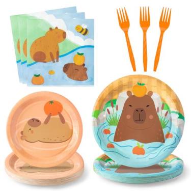 Imagem de Conjunto de talheres de festa G1ngtar Capybara Cartoon para 24 convida