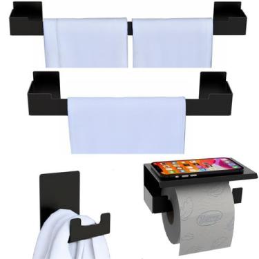 Imagem de Kit Acessórios Banheiro 4 Peças Preto Adesivo 3M SF.ELG - Shopforte