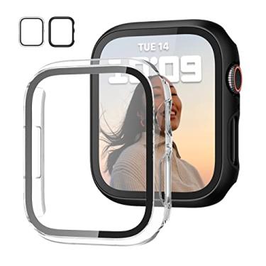 Imagem de Pacote com 2 capas com protetor de tela de vidro temperado para Apple Watch séries 9/8/7 de 41 mm, JZK Slim Guard Bumper Full Hard PC Capa protetora HD ultrafina para Apple Watch 41 mm, acessórios