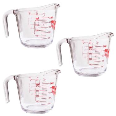 Imagem de Kit 03 Jarras Medidoras de Vidro 500ml Marinex com Alça e Bico Direcionador