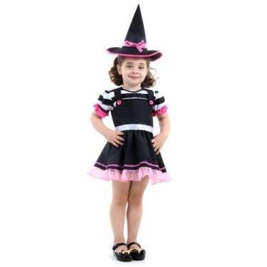Imagem de Fantasia Bruxa Rosa Vestido Bebê Com Chapéu - Halloween