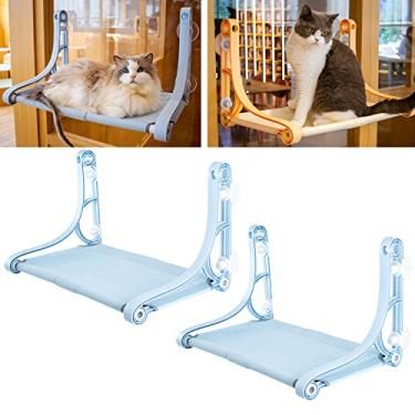 Imagem de Myweyde Rede sem fio para janelas de gatos, 2Pcs banco de janela de gatos para gatos de interior, Perca de gatos de janela Grandes gatos pesados para ver e dormir (Blue + Blue)