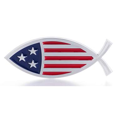 Imagem de Emblema de carro com a bandeira dos EUA da Christian Fish – Feito nos EUA