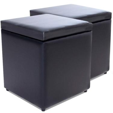 Imagem de Kit com 2 Puff Baú Porta Objetos 40x40x45cm Corino Preto Bf Colchões