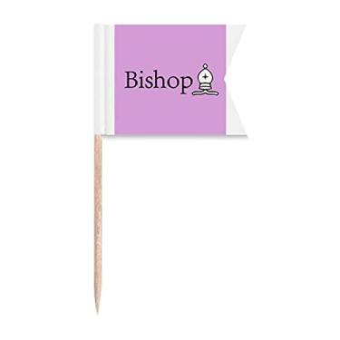 Imagem de Bishop Jogo de xadrez com palavras brancas, marcadores de palito de dentes, marcação de rotulagem para bolo de festa, comida, placa de queijo