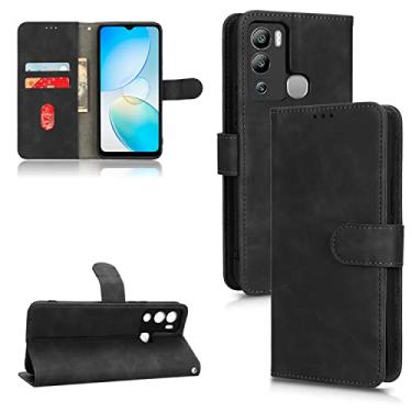Imagem de Capas de telefone Business Skin Feel compatíveis com Infinix Hot 12i 12 Pro capa de couro slots para cartão clipe carteira capa de telefone à prova de choque (preto, Infinix Hot 12i)