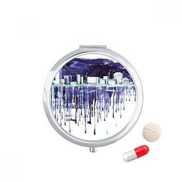 Imagem de Caixa de comprimidos de aquarela Night Starry Sky Modern City com bolso para remédios
