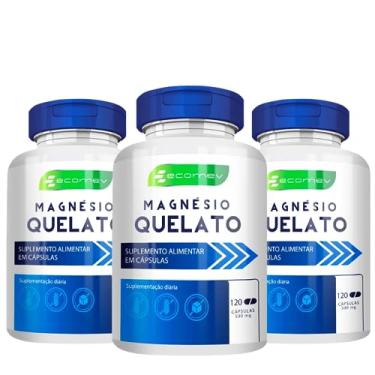 Imagem de 3Un Magnesio Quelato 100% Puro 500mg 360Cáps Maxima Absorção Kit 6 Meses Ecomev