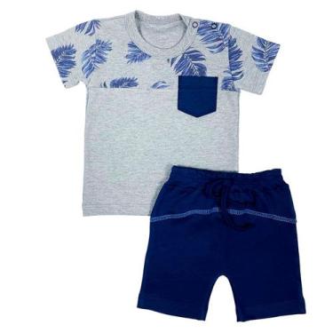 Imagem de Conjunto Curto Bebê Camiseta Curta Mjescla Estampa Tropical Bermuda Ma