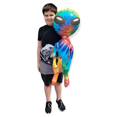 Imagem de Zugar Land 36" Alien INFLATE (Vinyl) Galaxy/Rainbow/Tie Dye. Inflatable Large Alien Figures on Hang Tag. (36" TIE DYE Alien INFLATE (2 Pack))