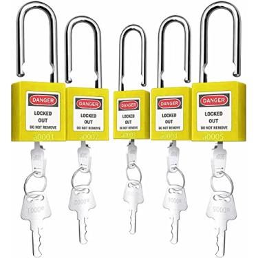 Imagem de Bloqueio de etiqueta de bloqueio – 5 cadeados de segurança Loto para bloquear estações e dispositivos (amarelo, chave igual)