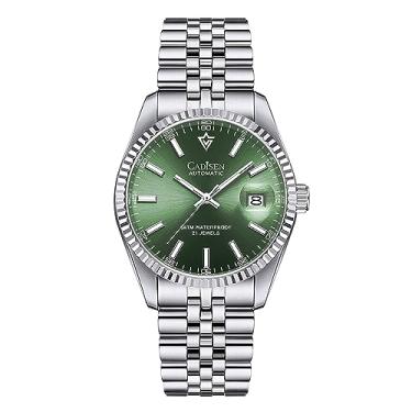 Imagem de Relógio mecânico automático masculino CADISEN 38 mm de aço inoxidável resistente à água de aço inoxidável MIYOTA 8215 Reloj Hombre, 8053 Verde, Clássico