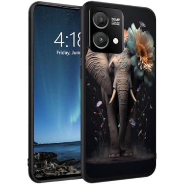 Imagem de DSRGRGFDJ Capa para Motorola Moto G Stylus 5G 2023 Capa de 6,5 polegadas, capa de silicone ultrafina, antiarranhões e à prova de choque - Elefante de flor