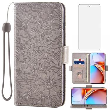 Imagem de Capa carteira compatível com Motorola Edge+ Plus 2023/Edge 40 Pro 5G/Moto X40 e protetor de tela de vidro temperado, suporte para cartão, acessórios de celular, capa flip de couro para X + mulheres