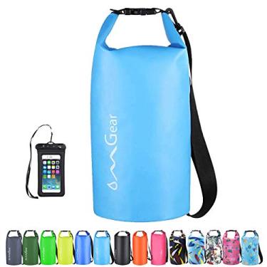 Imagem de Mochila impermeável impermeável impermeável impermeável para celular 40L/30L/20L/10L/5L saco seco flutuante para caiaque barco vela canoagem rafting caminhadas acampamento atividades ao ar livre, Light Blue2, 20L