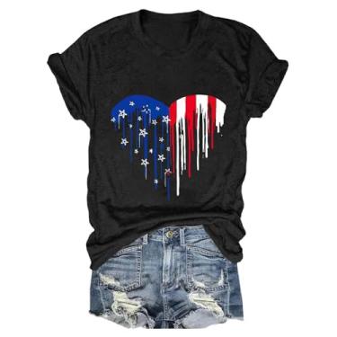 Imagem de Camisetas femininas 4th of July Stars Stripes USA Shirts Memorial Day Outfit Women Patriotic Tops de verão, 2 - preto, G
