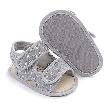 Imagem de Sandálias infantis infantis para meninos e meninas de verão e praia, respiráveis, antiderrapantes, macias, para recém-nascidos, primeiros passos, para berço, D/Triangle Grey, 3-6 Months Infant