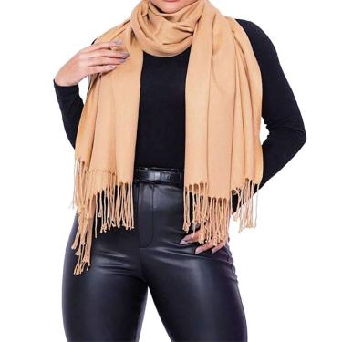 Imagem de Pashmina Cachecol Scarf Xale Echarpe Lenço Longo Inverno: Modelo Liso com Franjas Diversas Cores