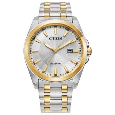 Imagem de Citizen Relógio masculino Eco-Drive Classic Peyten de aço inoxidável em dois tons, 3 ponteiros, mostrador prateado (modelo: BM7534-59A), Dois tons, 9 inches, Peyten Pulseira de aço inoxidável de dois