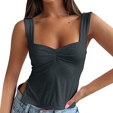 Imagem de Tops de verão para mulheres 2024 cropped Y2k linda sexy frente única decote coração moderno camiseta básica, Ofertas relâmpago cinza escuro, G