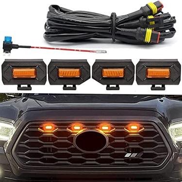 Imagem de MAXHAWK Kit de luz de LED compatível com Toyota Tacoma TRD Off Road e Sport 2020-2023 Grelha de reposição OEM/Aftermarket ~ 4 peças Lente fumê LED âmbar ~ Divisor de chicote de fiação e fusível