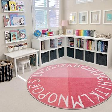Imagem de LIVEBOX ABC Tapete infantil redondo rosa para quarto de meninas, tapete circular para berçário, tapete lavável para sala de jogos, tapete antiderrapante para brincar de engatinhar, tapete de
