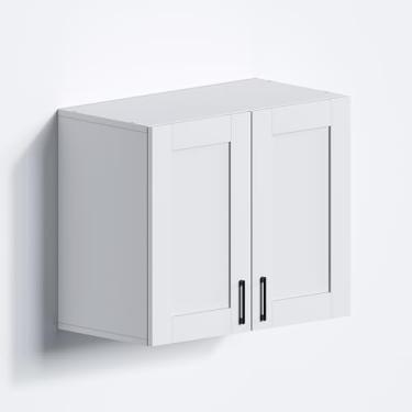 Imagem de Armários brancos para lavanderia e armazenamento com 2 portas e prateleira ajustável para utilidades, organizadores de cozinha e despensa de armazenamento montados na parede 30 cm P x 50 cm L x 40 cm