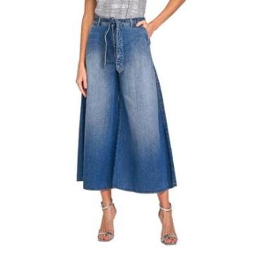 Imagem de Calça Pantacourt Lado Avesso Azul Tam. 40-Feminino