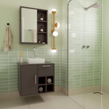 Imagem de Conjunto de Gabinete com Cuba Branca e Armário de Banheiro com Espelho Eduarda 2 PT 1 GV Grafite