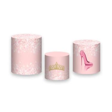 Imagem de Trio de Capas de Cilindro - 15 Anos Efeito Glitter Rosa 024 - Via Core