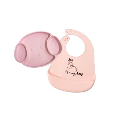Imagem de Kit Infantil de silicone com Tigela em Formato de Urso e Babador Bebê 