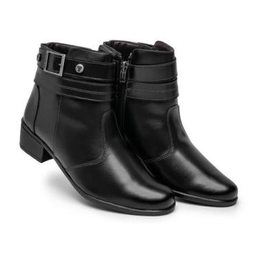 Imagem de Bota Feminina Preta Cano Curto com Salto Baixo e Fivela Sintético - BE