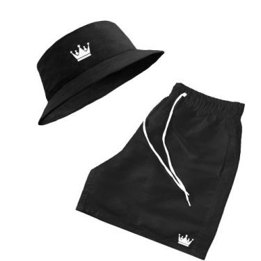 Imagem de Kit Short Praia + Chapeu Bucket Hat Masculino Com Cordao Colorido - MP