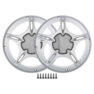 Imagem de ACROPIX Capa universal de grade de alto-falante de carro de 15 cm redonda de malha de 15 cm caixa protetora de subwoofer com parafusos de montagem tom prateado - Pacote com 2