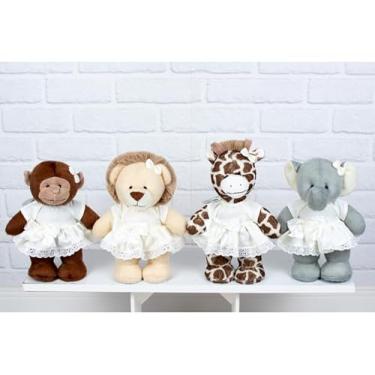 Imagem de KIT PELUCIA SAFARI AMORE - ELEFANTE, MACACO, GIRAFA, LEÃO 20 CM (PALHA)